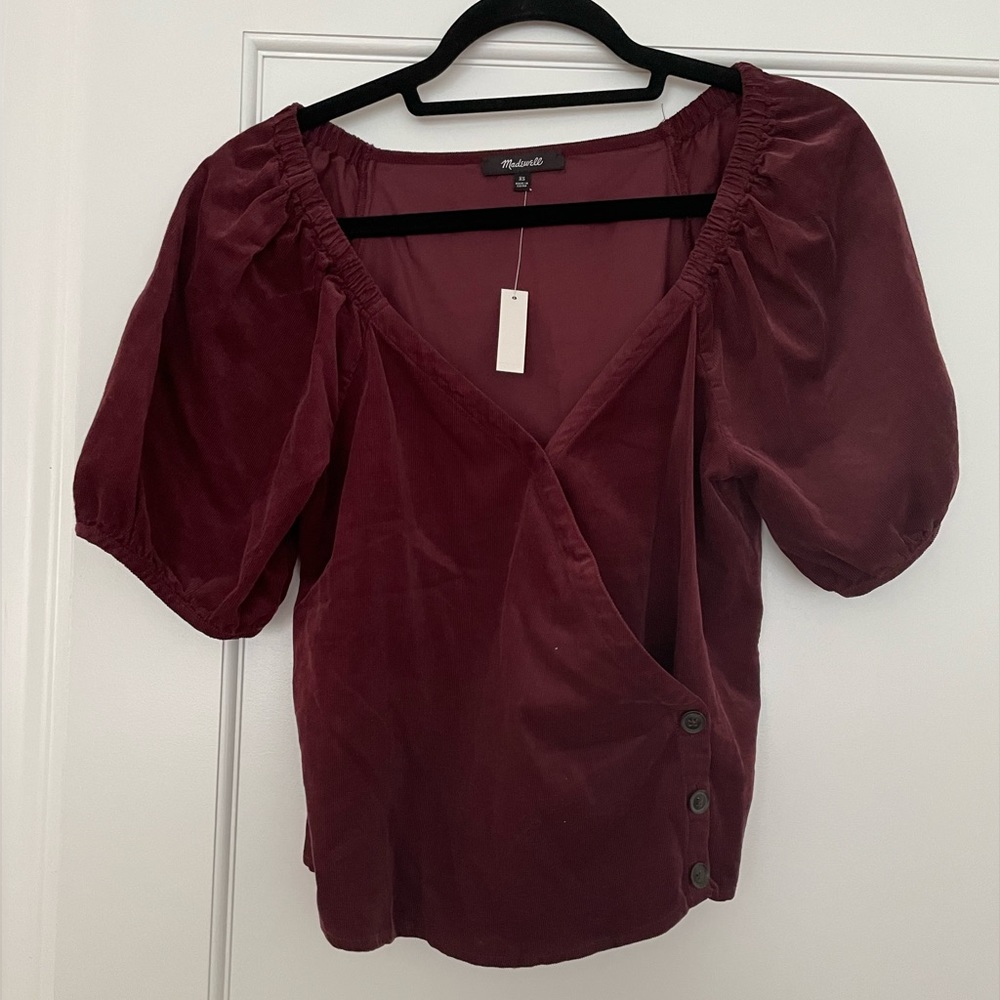 NEW MADEWELL Corduroy Puff-Sleeve Wrap Top